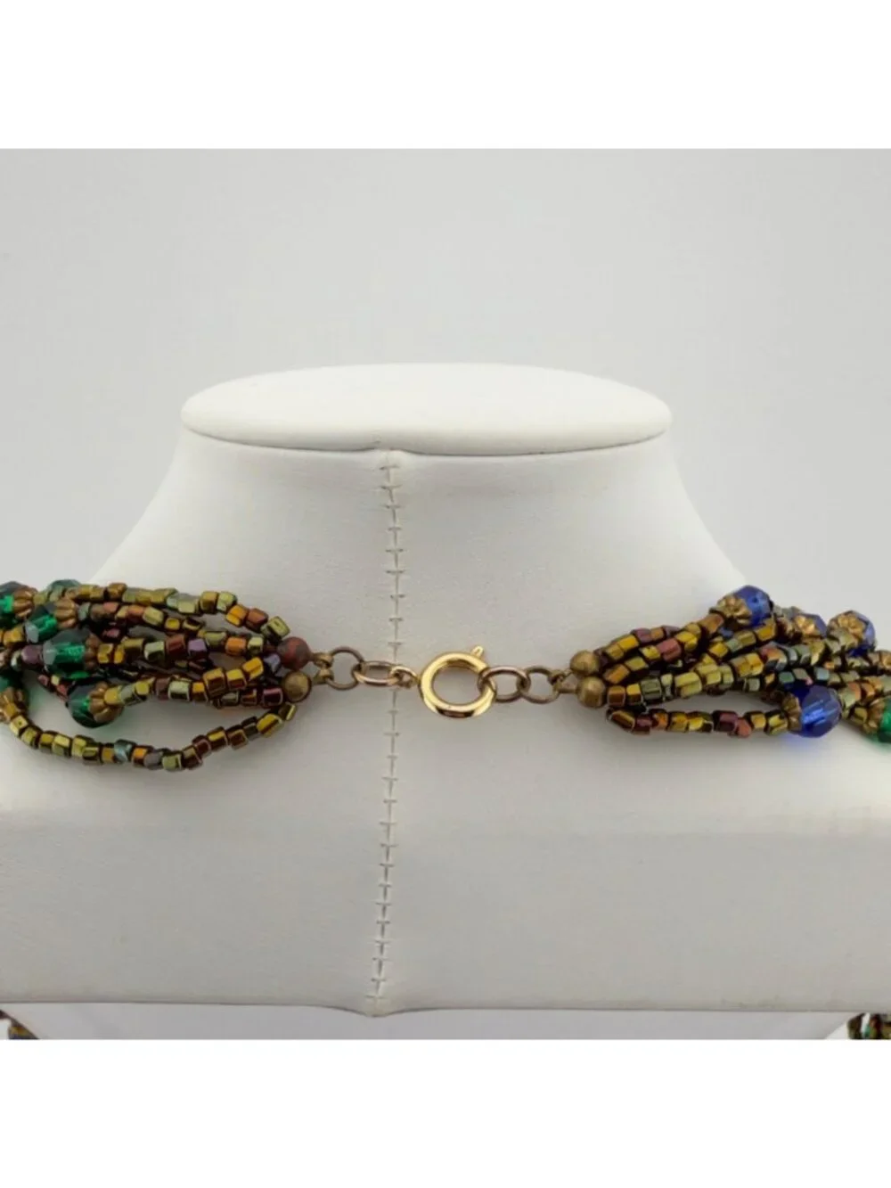 Multicolor Glass Beaded Layered Long Necklace Faceted Metallic 28